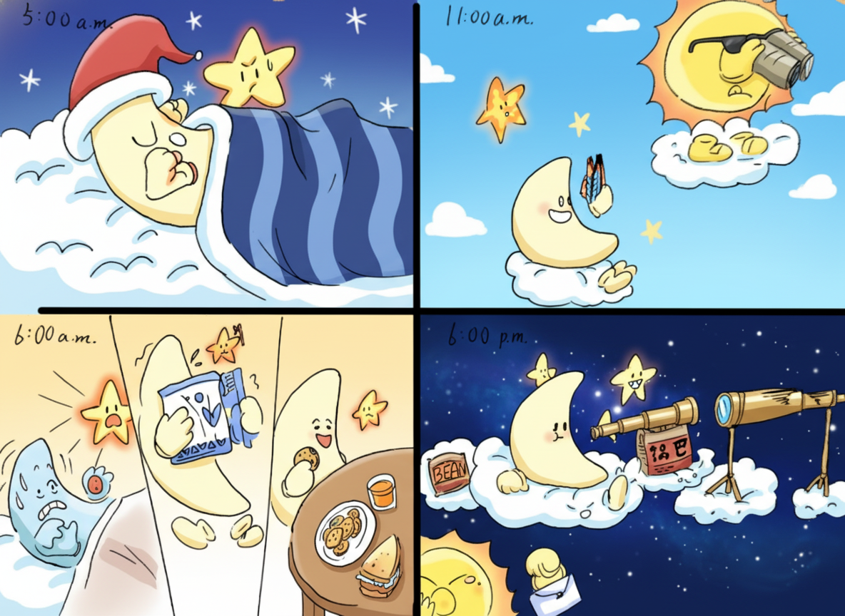 四格漫画，太阳，月亮，拟人