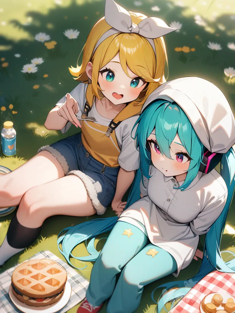 2girls, Hatsune Miku, Kagamine Rin, picnic