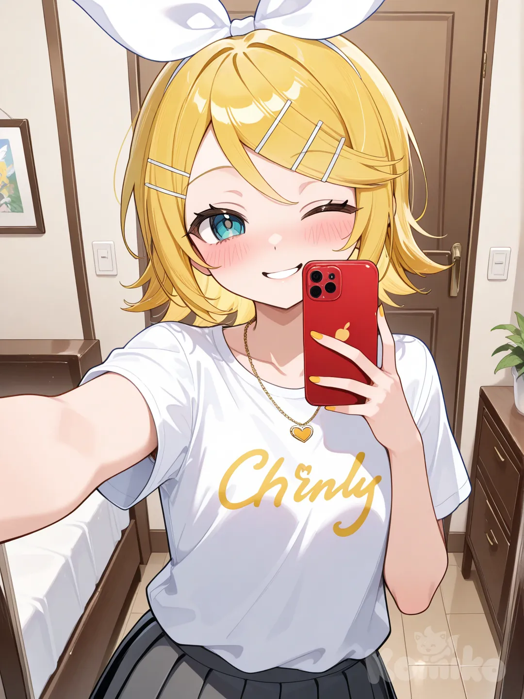 Kagamine Rin sharing a selfie for her friends. 