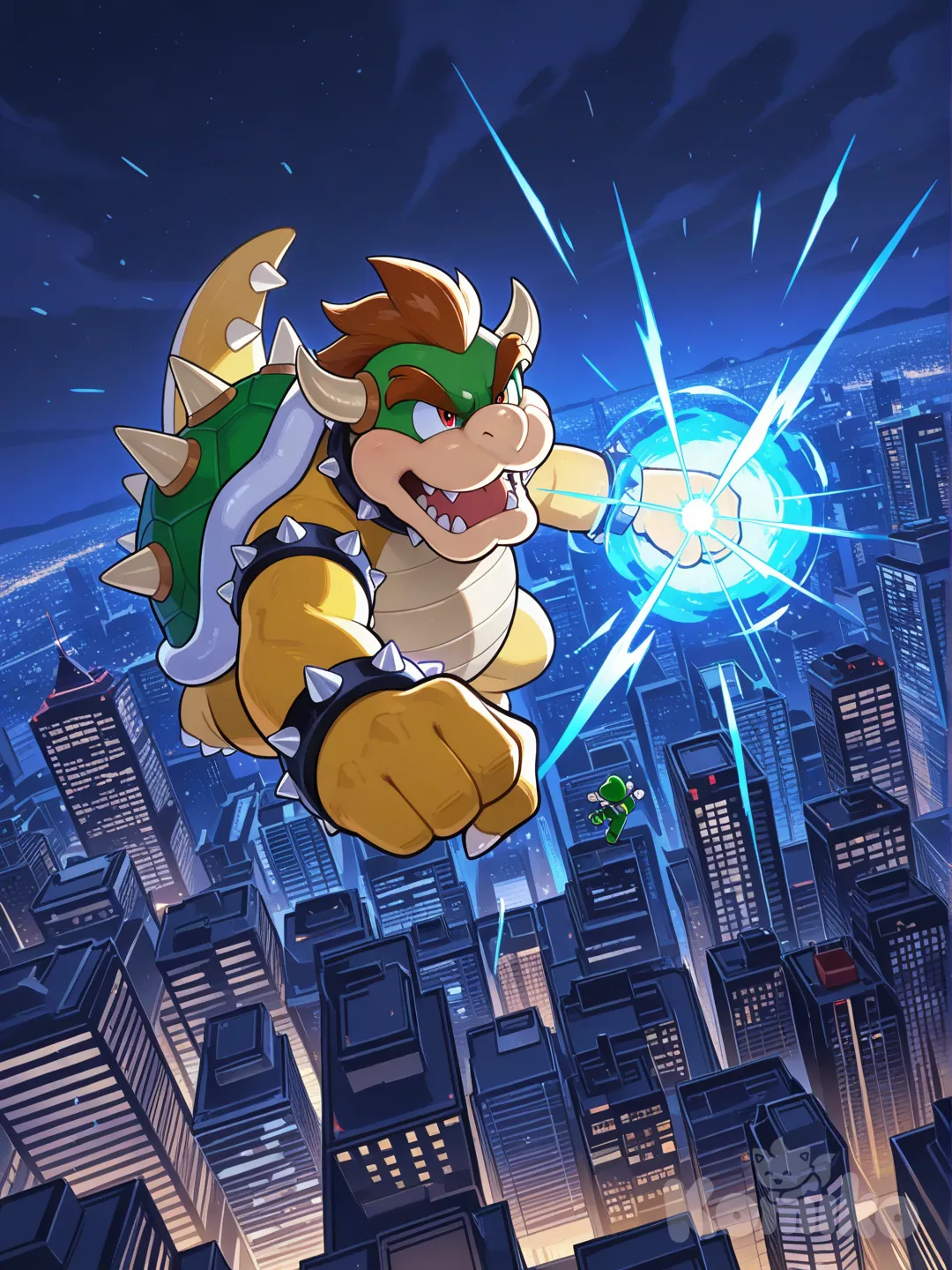 @Luigi, @Yoshi, @Bowser, @Mario，摩天楼外，战斗