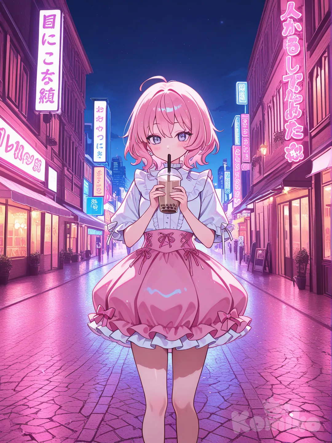bubble skirt, bubble tea, night