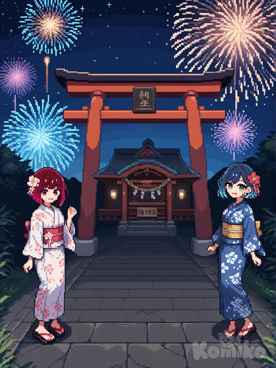 Kurokawa Akane y Arima Kana esperando el nuevo año