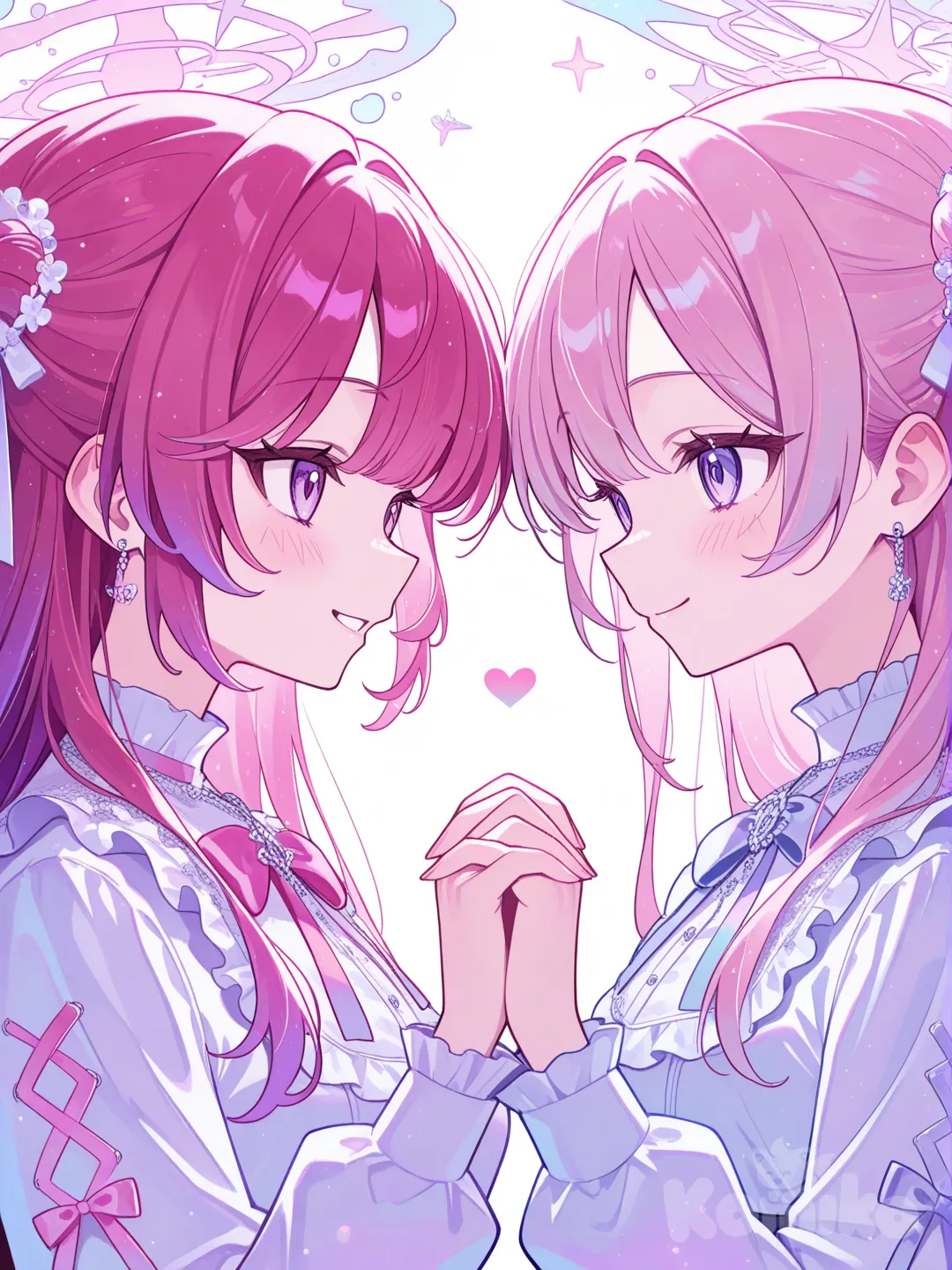 two anime girls, best friends, colorful anime style, artwork