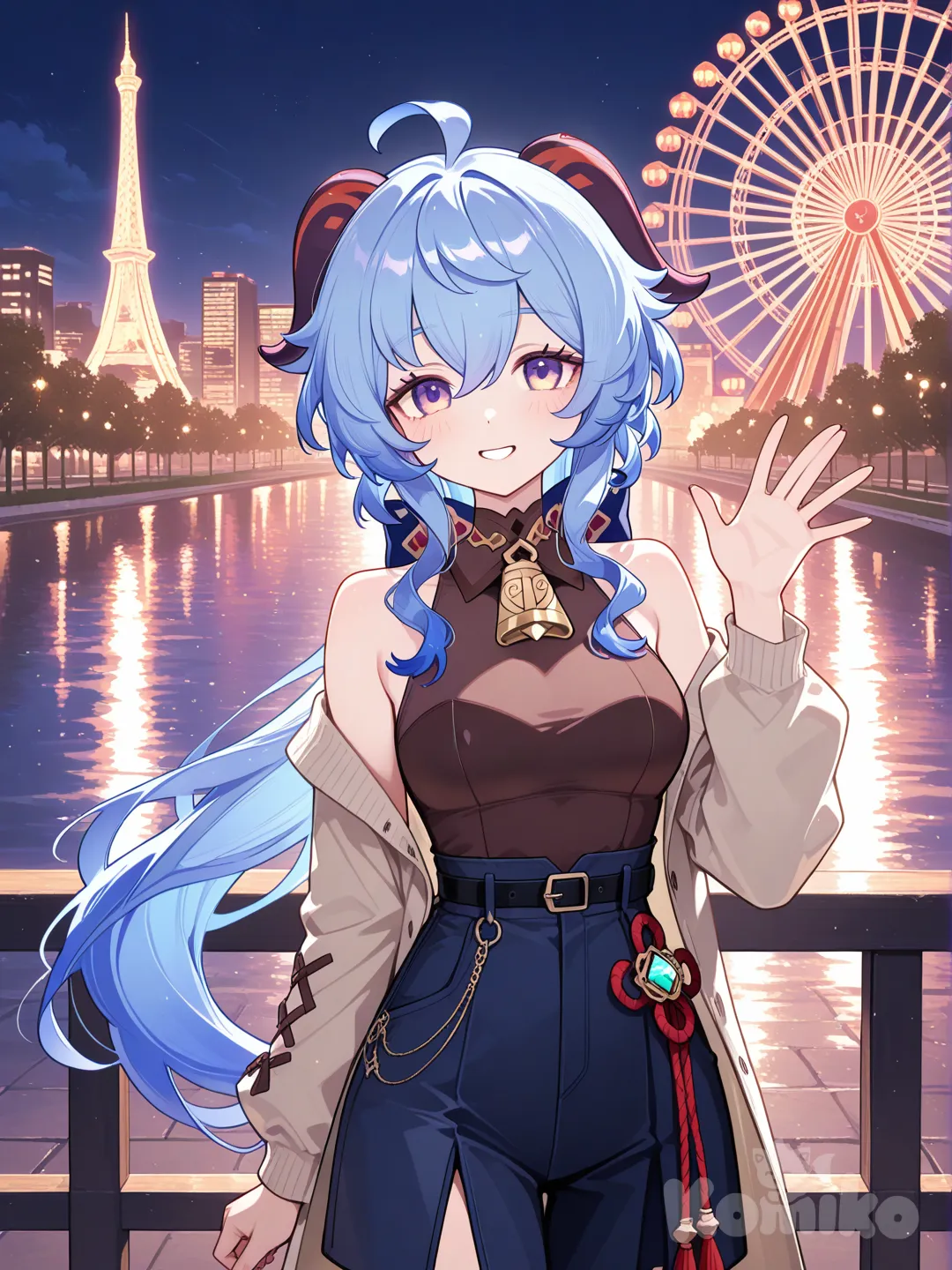 @Ganyu_(Genshin_Impact), ferris wheel, waving