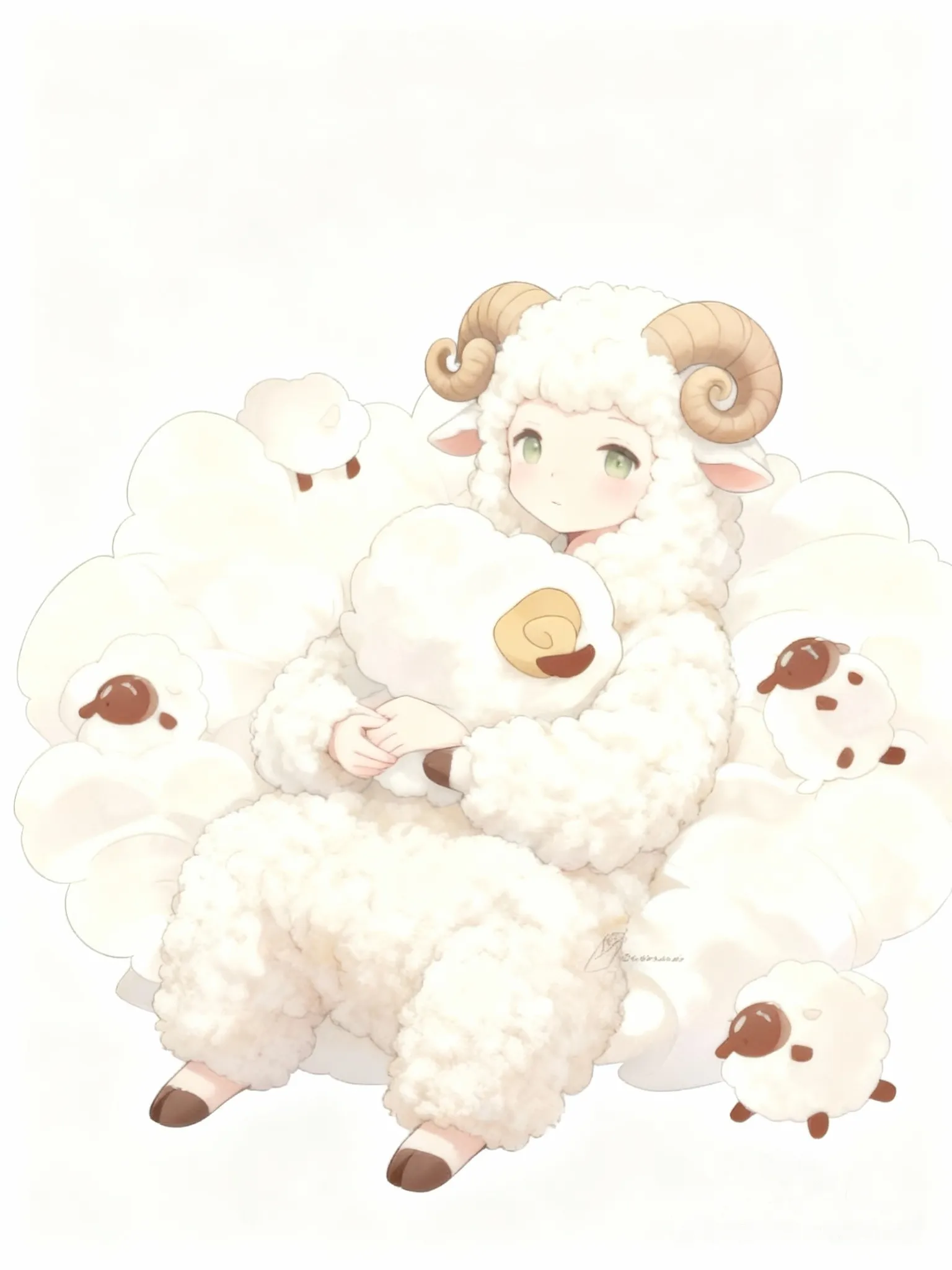 Covered in wool, part sheep, sheep horns