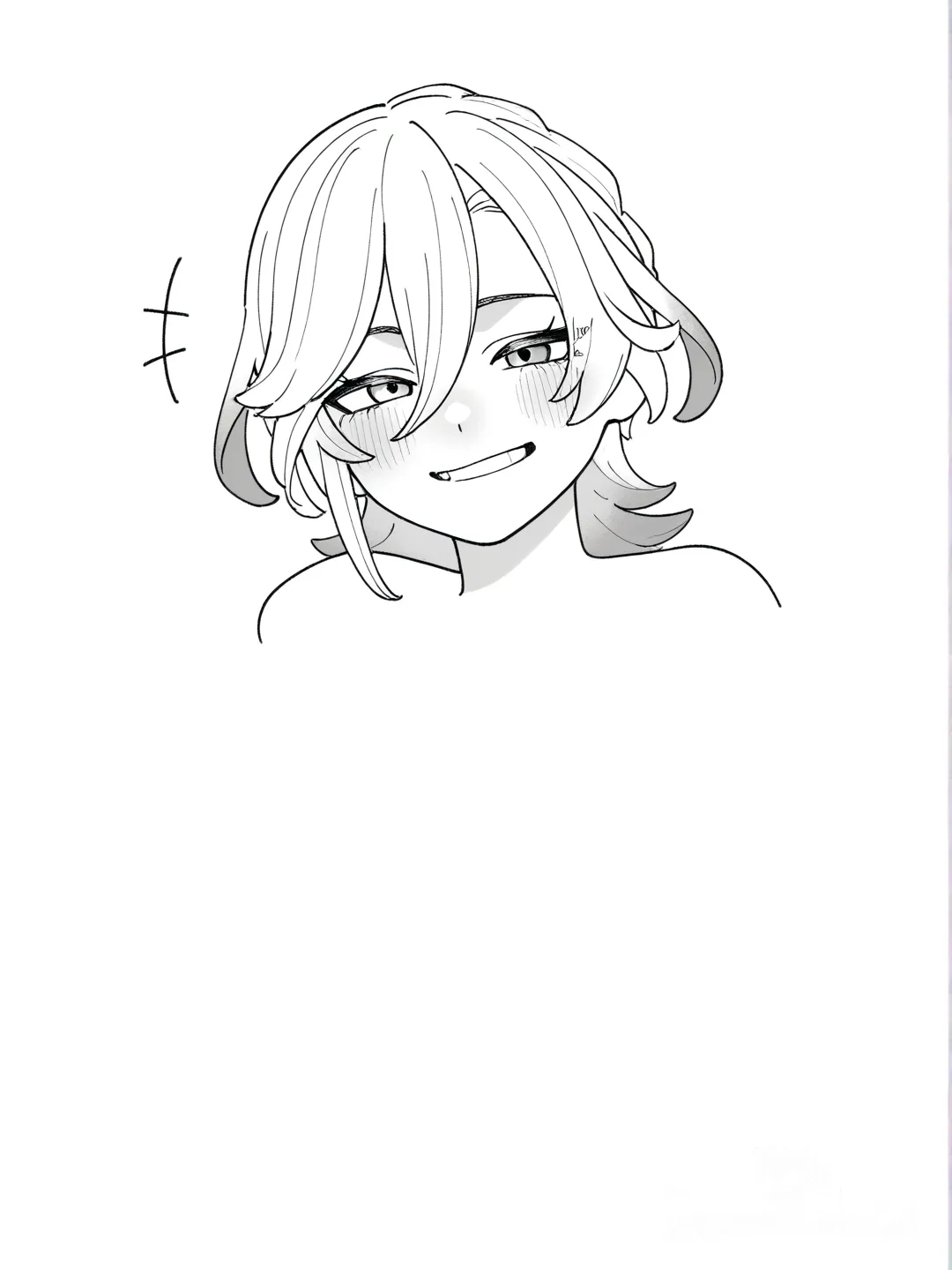 @Kaveh_(Genshin_Impact), smile, blush, [grayscale-manga-style]