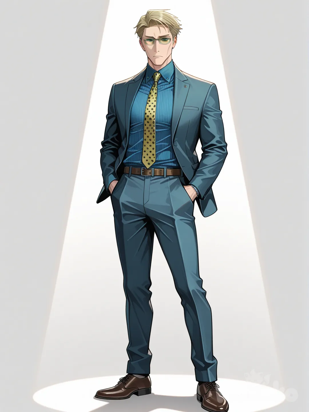 @Nanami_Kento, hands in pockets, striped shirt, full body, cinematic lighting, white background, clean background