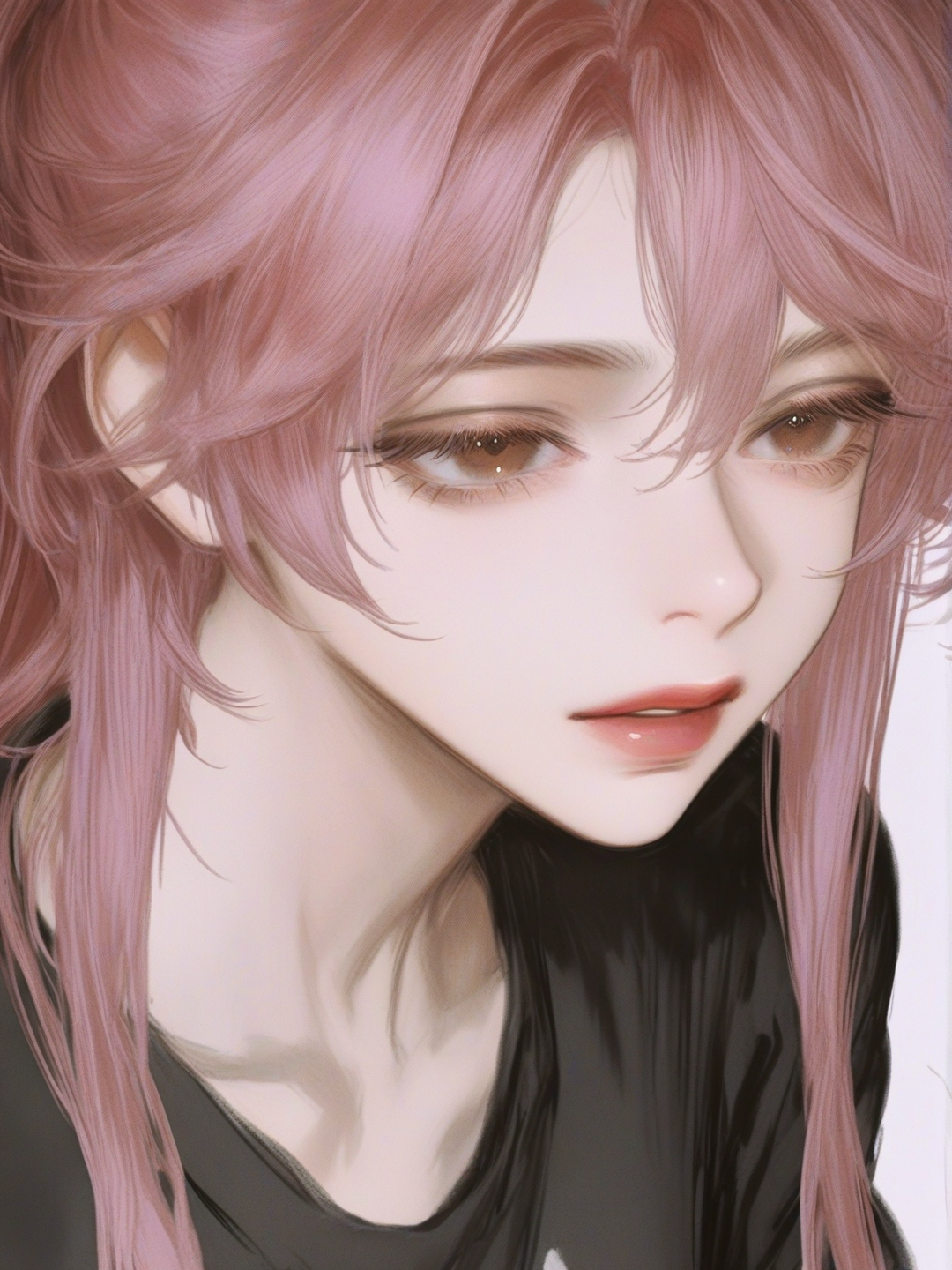 [semi-realistic-portrait-style] 1girl, semi_realistic, portrait, teenager, pink_hair, brown_eyes, fair_skin, t-shirt, realistic