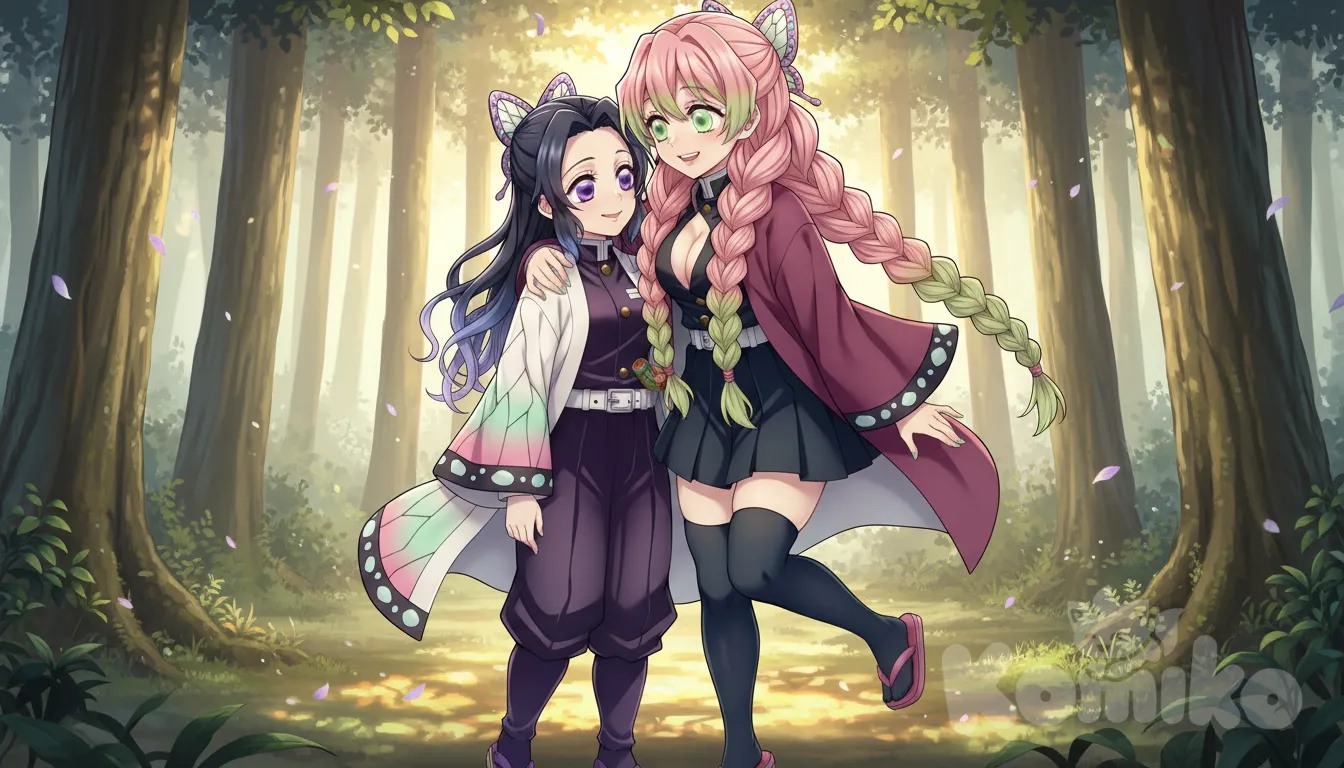 Мицури и Шинобу гуляют в утреннем лесу