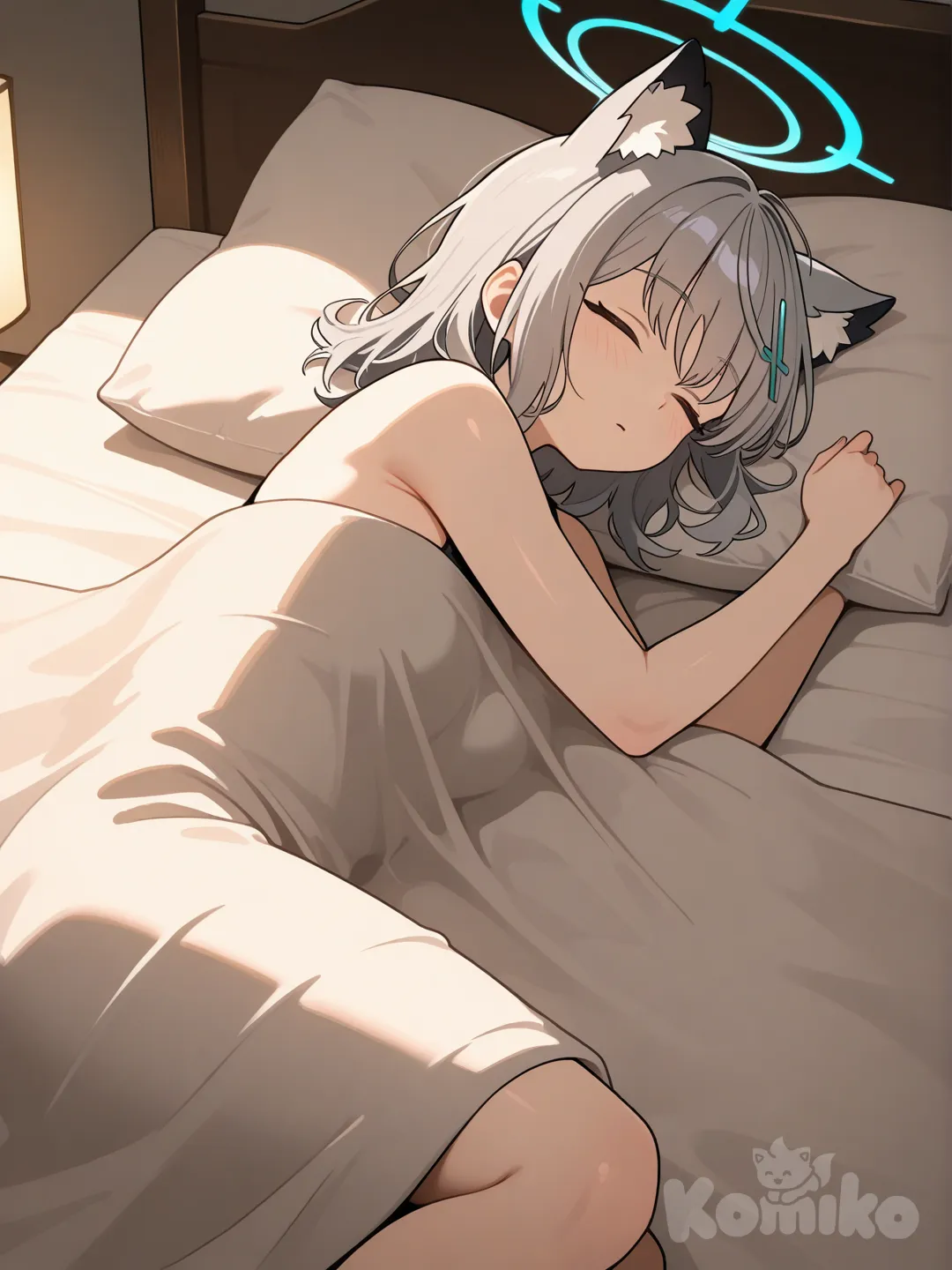 siroko (blue archive),lying on the bed,sleeping,closed eyes