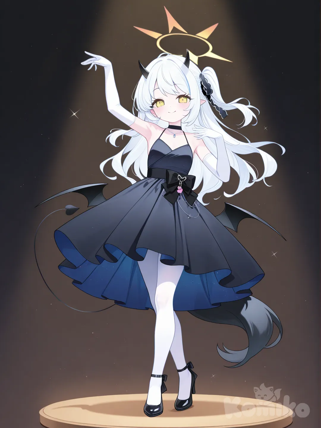 ibuki (blue archive), black evening gown,white long gloves, white pantyhose, black shoes,dancing