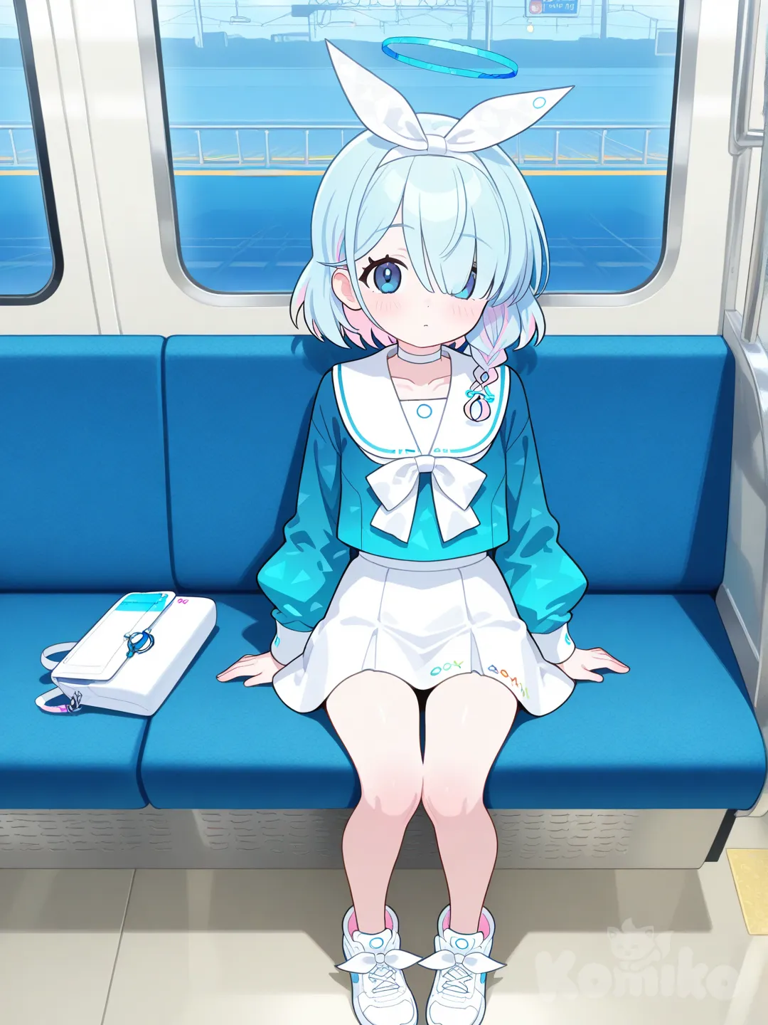 arona (blue archive), in subway,sitting