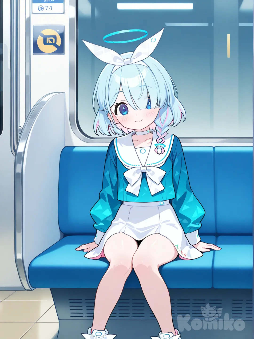 arona (blue archive), in subway,sitting