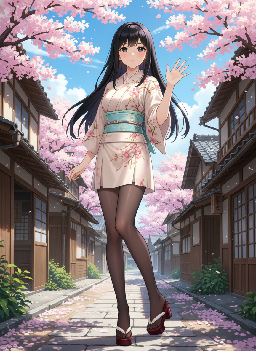 着物(着物+黒スト)を着た千夜ちゃん💗🌸👘