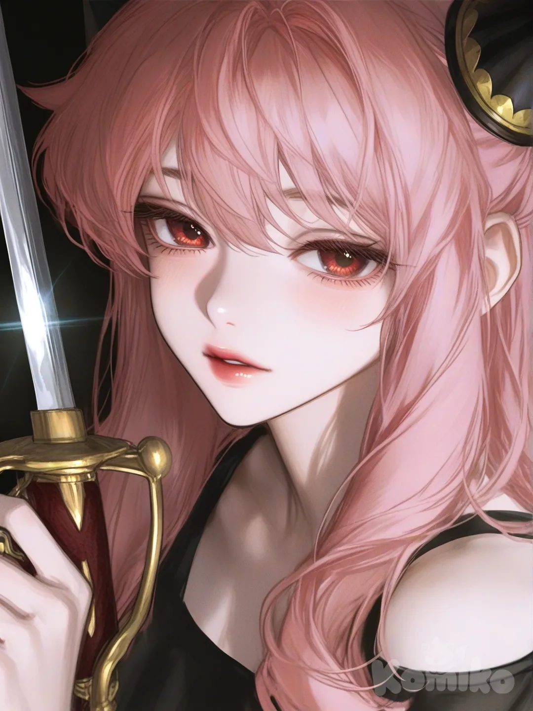 @Anya_(Spy_X_Family), holding gun, holding sword, [semi-realistic-portrait-style]