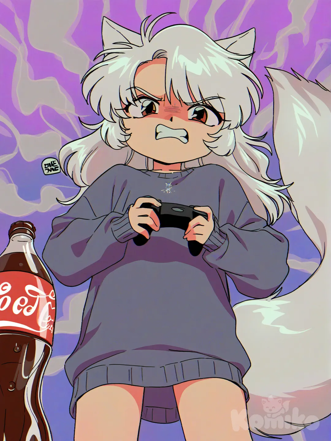 @nokkita-AtnK , [90s-shojo-style] avec une manette dans les mains, énervé de jouer à un jeu