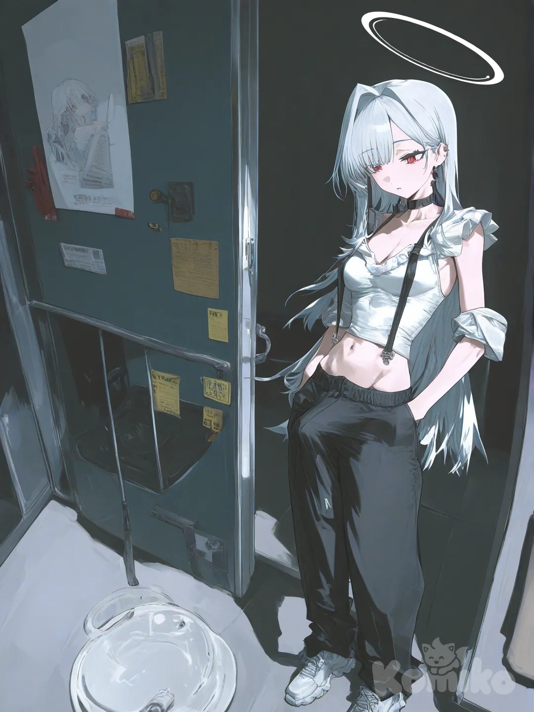 futanari bulge, médium dick, full body, [desaturated-illustration-style]