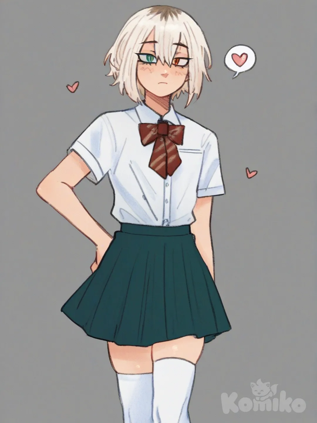 [soft-shaded-moe-style] A male with a feminine body, teenager different color eye and different shaped pupils, my hero academia
