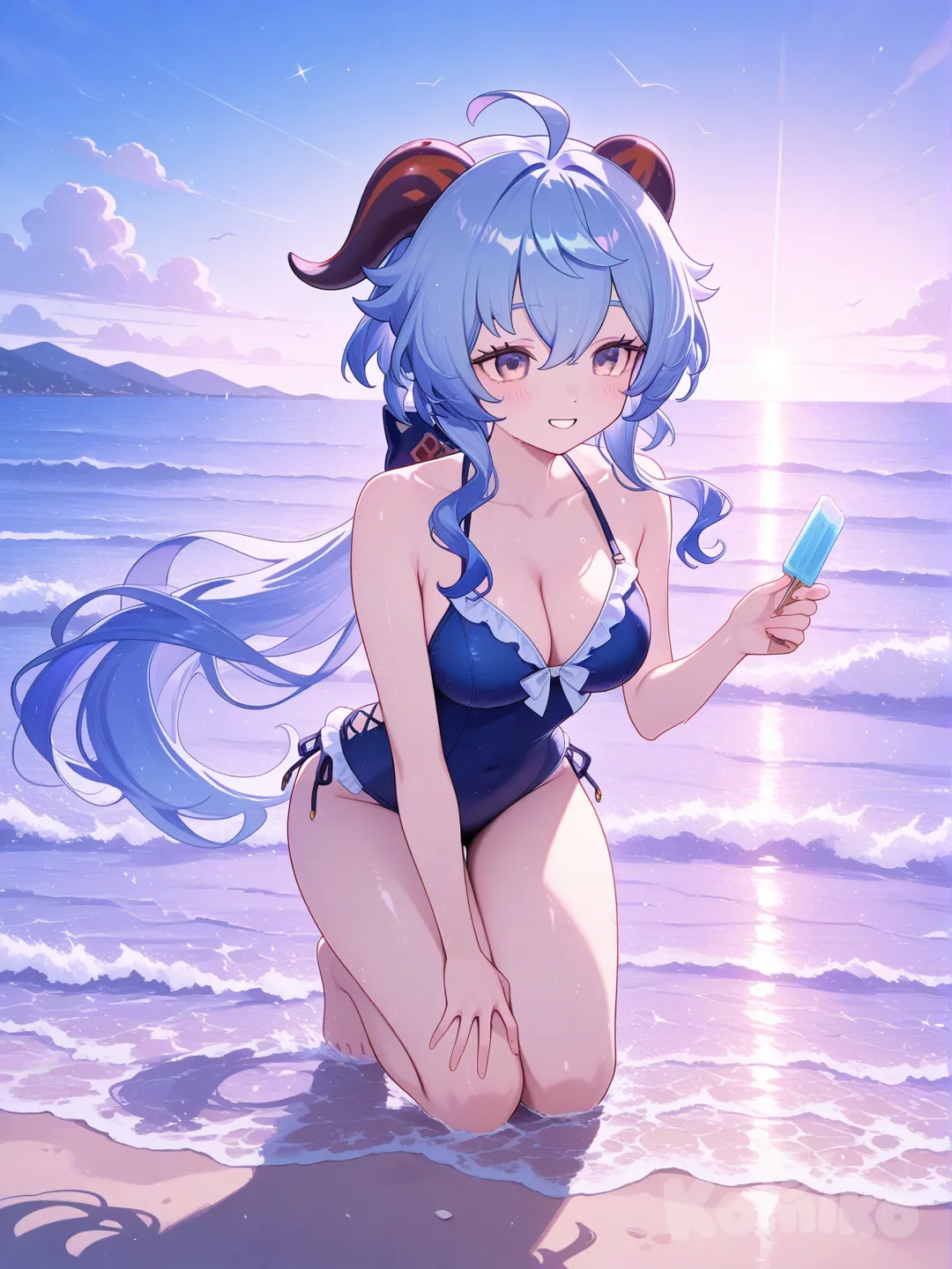 @Ganyu_(Genshin_Impact) buat ganyu sedang bermain di pantai