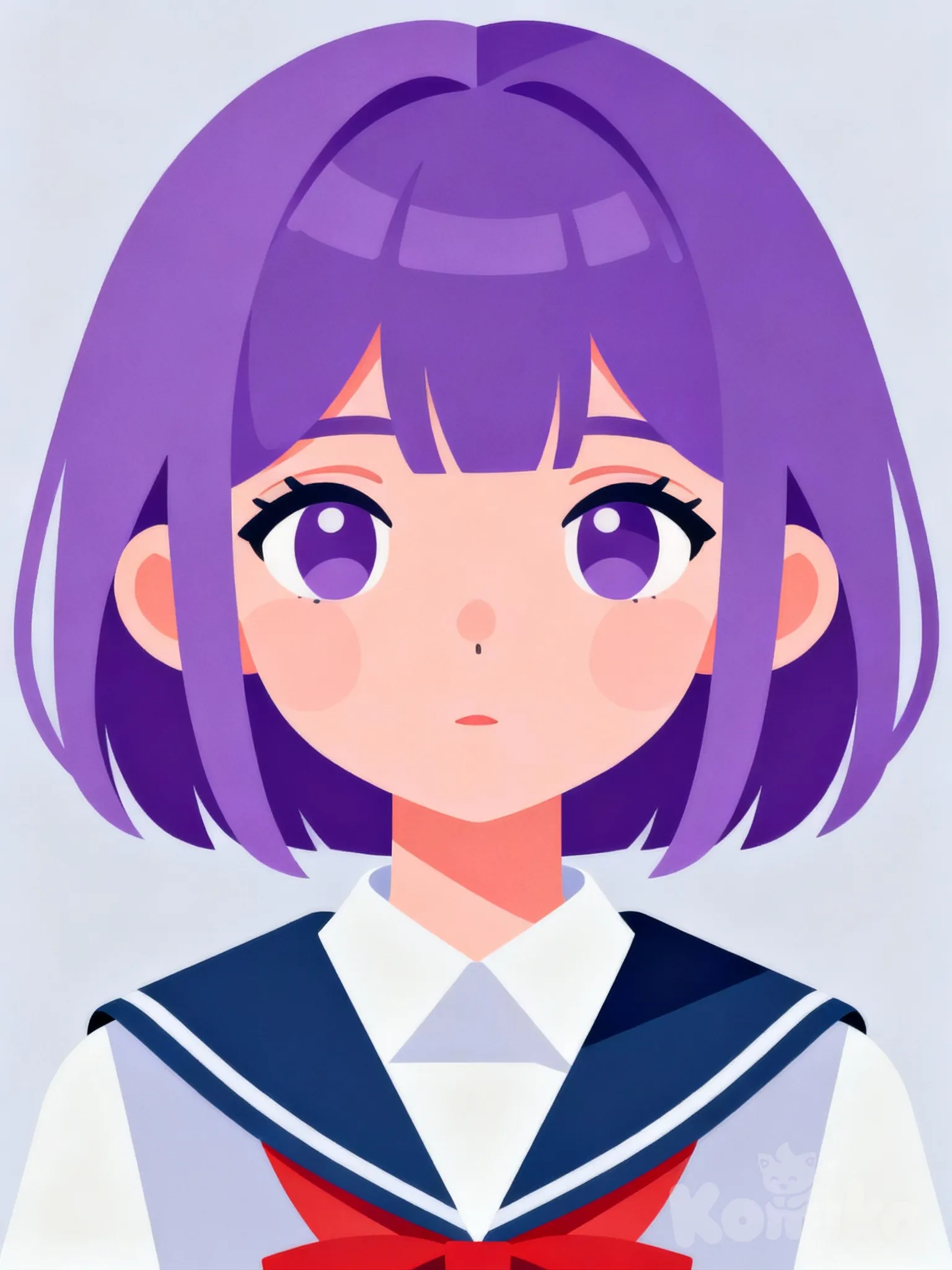 in this style , [flat-illustration-style] make a younger girl no scar , @violet-tJqy