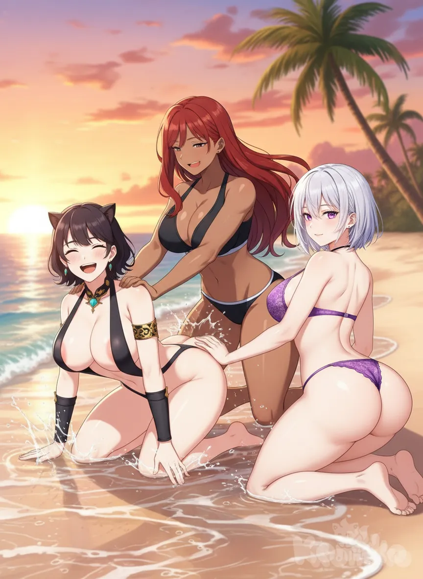 <amy-y76E>, <flare-ER9k>, <vera-ravii-Jd1f>, beach, little bikini , laying down, Playing in the water, splash , ass , sexy , funny , sunny day, relaxed, anime style, anime style, anime style, anime style, anime style, anime style , have a wedgie, sunset