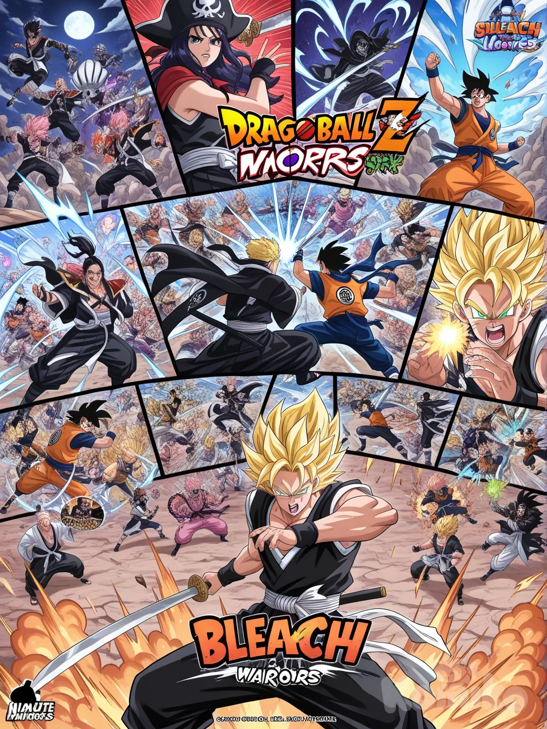Batalla multiverso anime.
Dragon ball z, One piece, Naruto, Bleach.