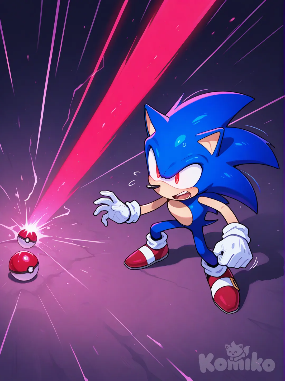 Sonic siendo atrapado en una pokebola