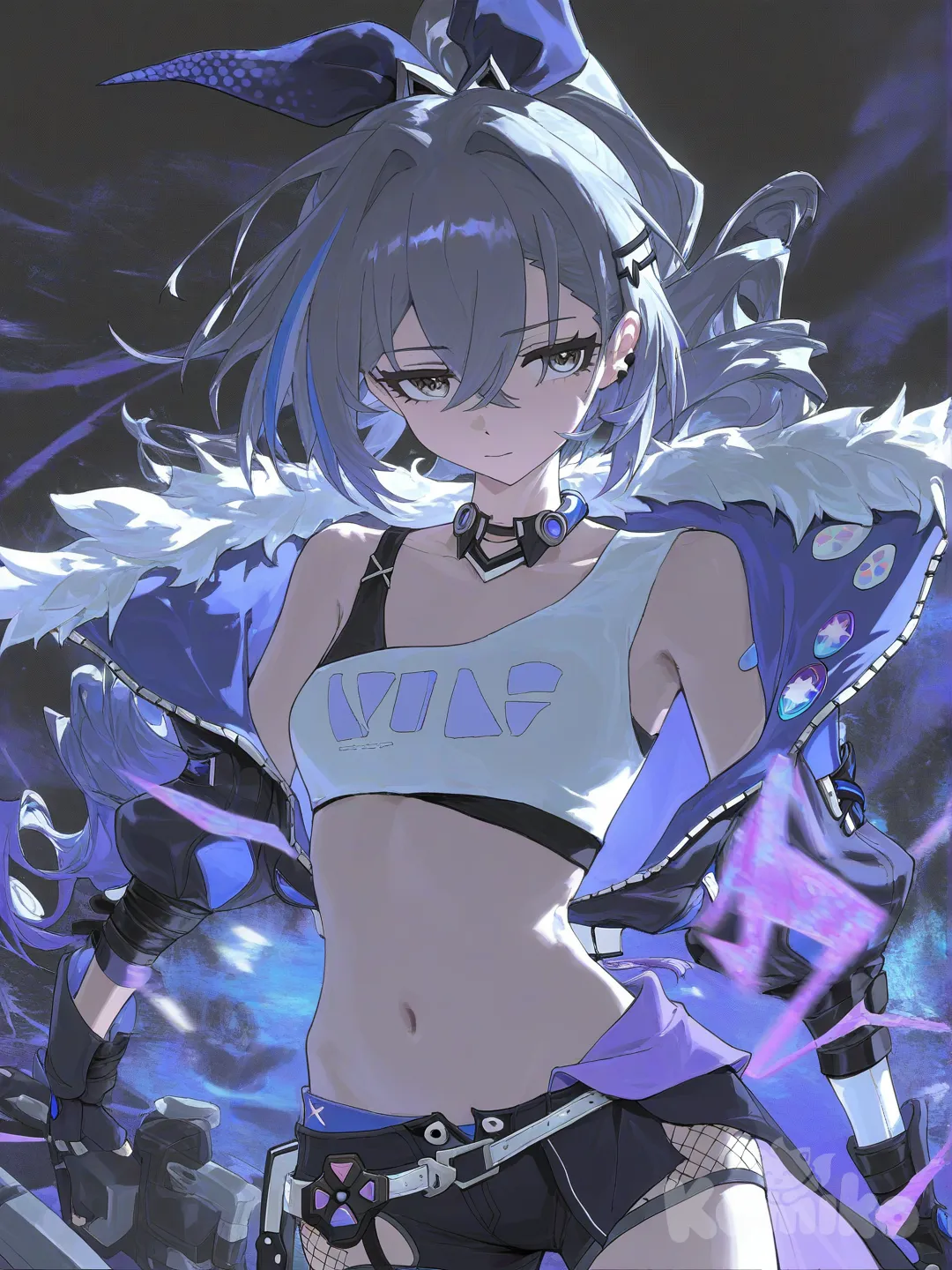 Sirve wolf sexy linda cabello largo morado azul , [desaturated-illustration-style]