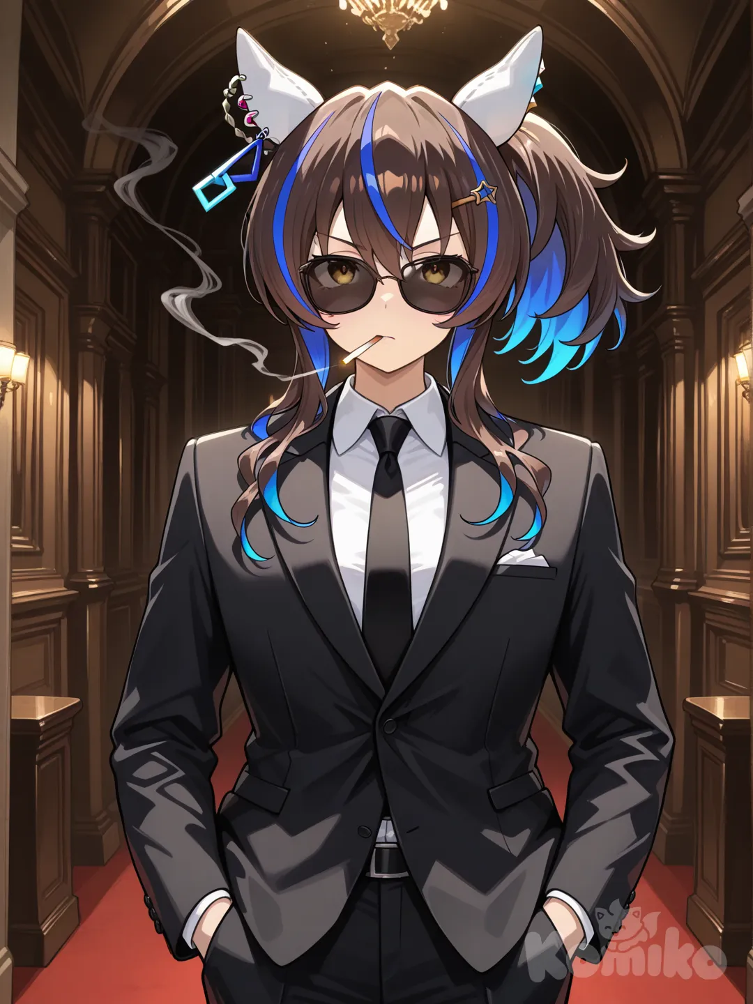 daitaku helios (umamusume), sunglasses, smoking, spy, men in black