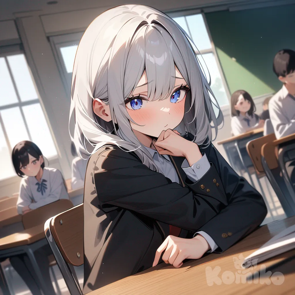 The beautiful excellent student girl walked into the classroom, her classmates whispered, their eyes focused on her.