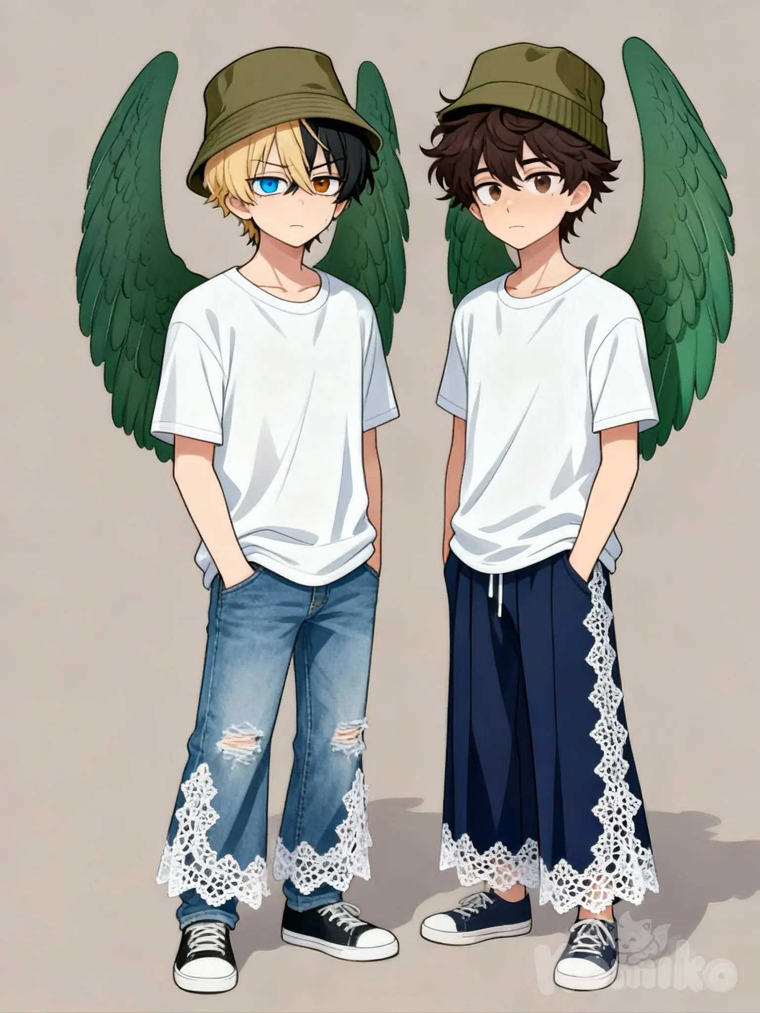 @mot-8YPi, @suna-woYH, t-shirt, hoodie, jeans, wide-leg pants, lace, bucket hat, beanie, olive green, ivory white, navy blue