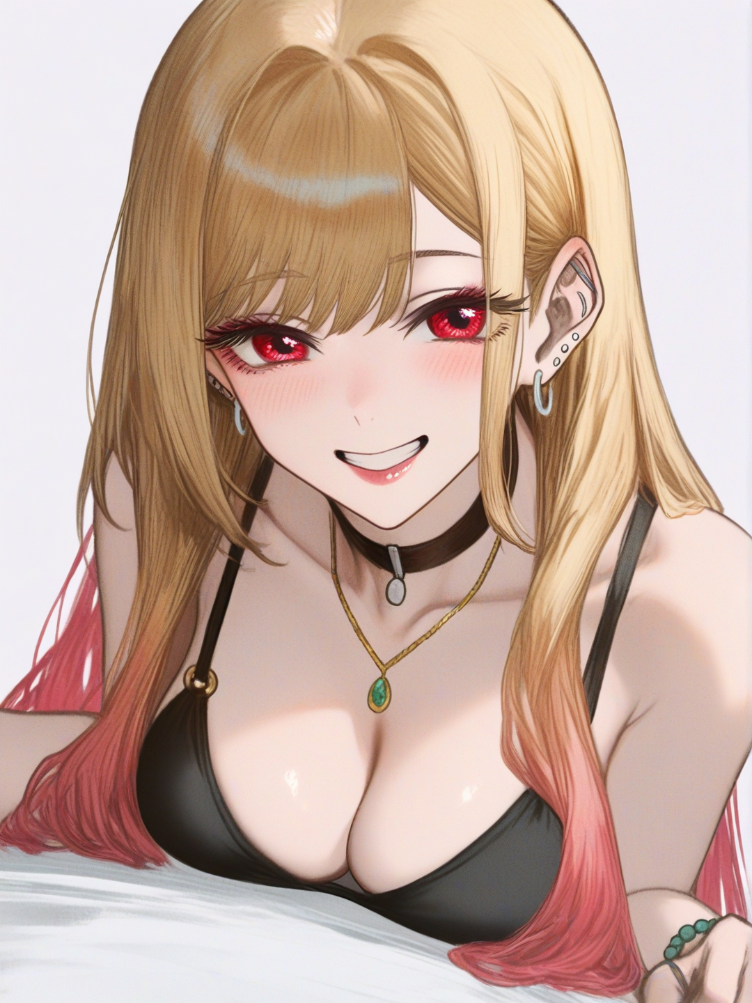 [semi-realistic-portrait-style] 1girl, marin kitagawa, single character, full body, looking at viewer, anime style, simple background, white background