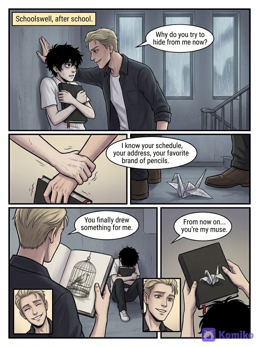 [semi-realistic-portrait-style]I want to make a bl manga. One is yandere male falls in love with a introvert male