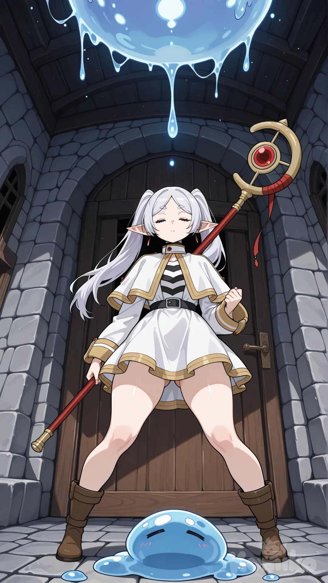 Frieren, in a fantastical dungeon, history.   