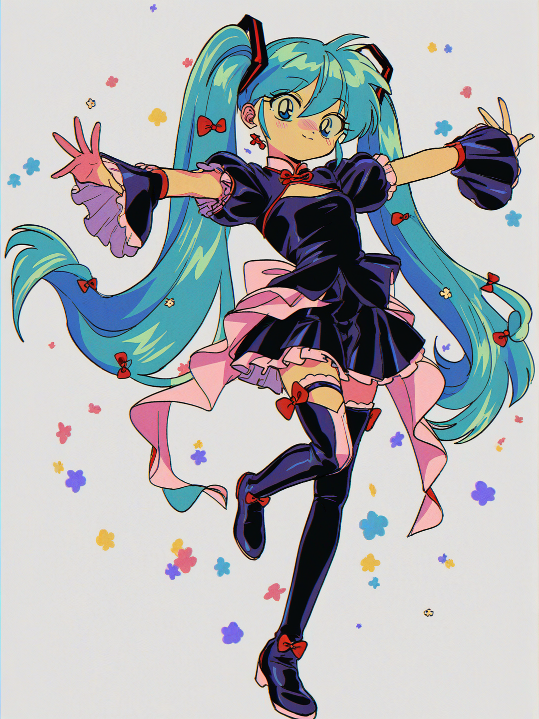 [90s-shojo-style], white background, @Hatsune_Miku