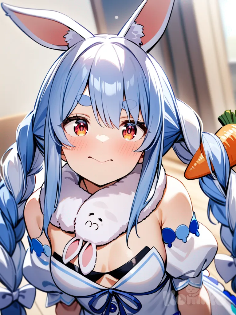 1girl, kissing cheek, Usada Pekora (1St Costume)