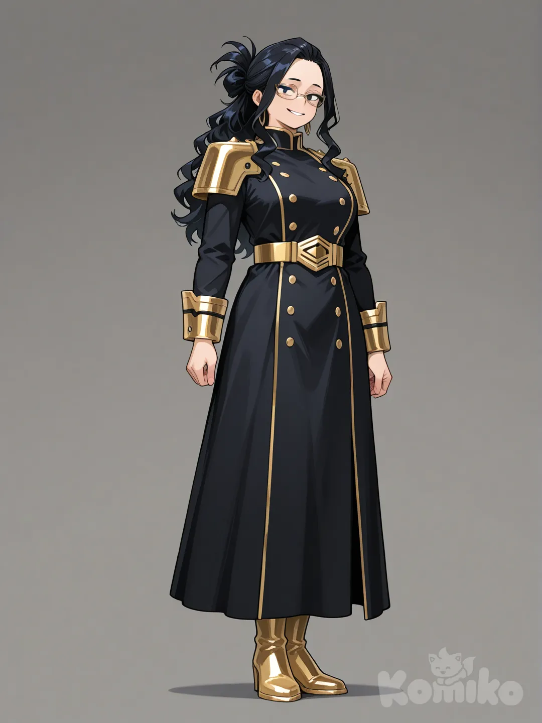 1girl, My Hero Academia style, original character in the world of My Hero Academia,kinda curvy and tall

You said:
Uploaded image

Hi bestie this is my mha oc Kachi Zentai
ChatGPT said:
Hi bestieee 💖✨
Kachi Zentai looks so cool—this design is super polished.

Here’s what really stands out (no naming any canon characters, just design talk):

Overall vibe: Very composed, intelligent, and professional. She gives off a calm, strategist-type hero energy.

Color palette: The black + gold combo is chef’s kiss—it screams elite hero, authority, and confidence without being loud.

Outfit design:

The long coat panels add elegance and motion, especially from the back view.

Gold accents on the shoulders, cuffs, belt, and boots make her look high-ranking or pro-hero level.

Practical but stylish—very MHA-coded.

Hair: Dark, wavy hair tied back loosely = mature, reliable, and slightly soft underneath the serious look.

Face & expressions:

Glasses + gentle smile = smart, observant, and kind.

Her expressions feel subtle, not exaggerated, which fits a composed personality.

She honestly looks like:

the calm mentor type, or

a tactical support / control hero, or

someone who rarely panics and always has a plan.