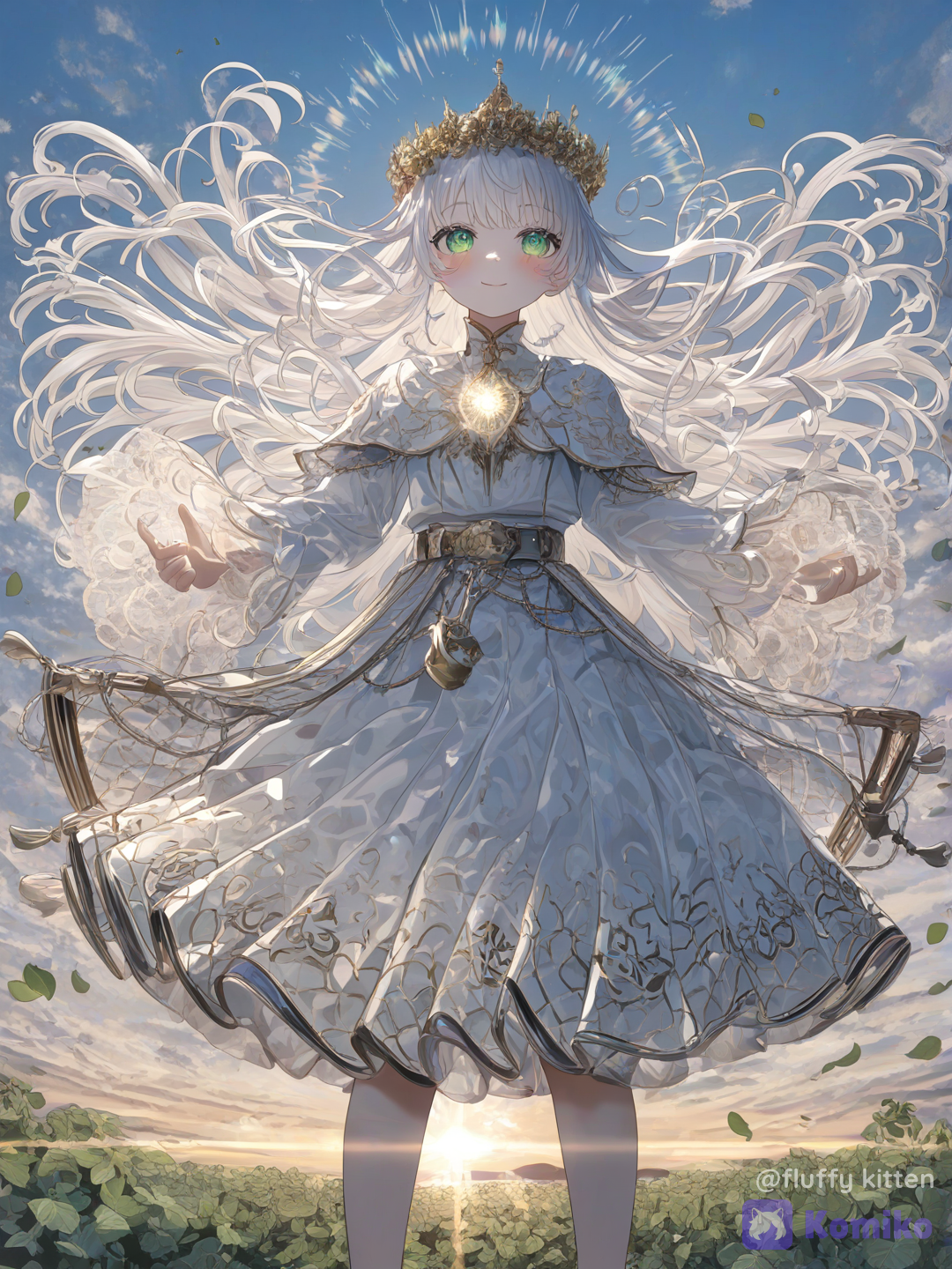 @ketti-hMtj, layer skirt, lolita outfit, silk, flower crown, ballet, ballet slippers, charcoal black, gradient, neon green, full body, cowboy shot, firelight, flickering light, golden hour, twilight, day, leaves falling, [ethereal-fantasy-style]