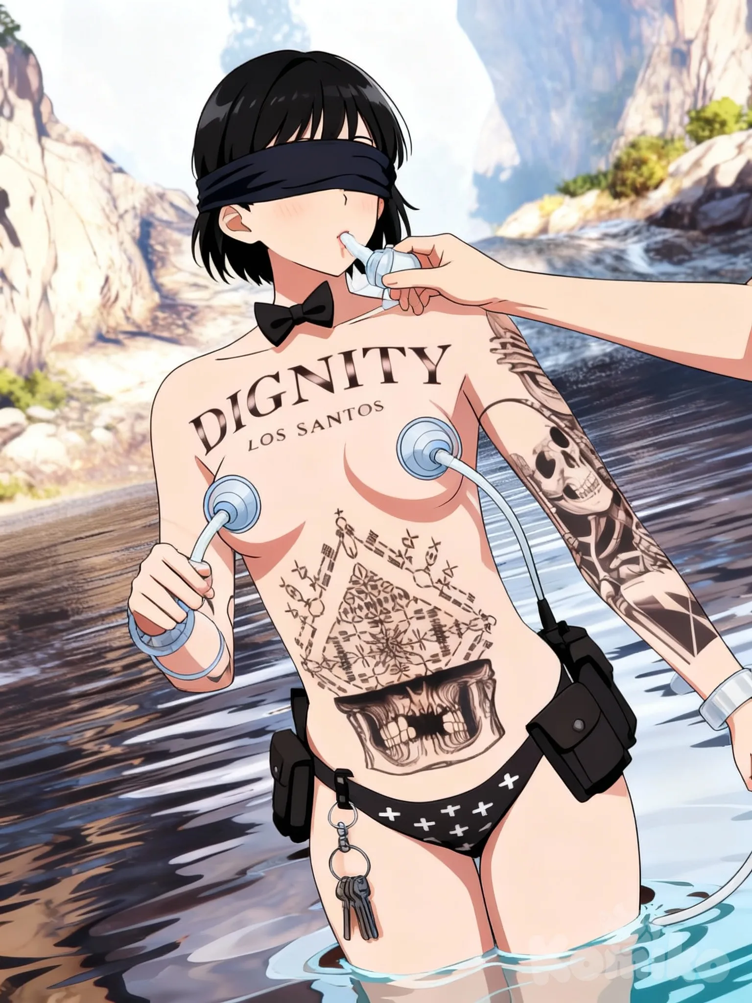 Milking machine in tits and forced feeding and blindfolded not hentai...Don't edit the photo, just put the breast pump on her breasts and force-feed her.