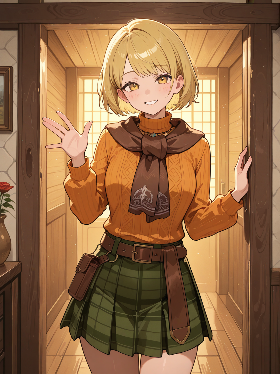 Ashley graham resident evil 4, sonrisa, cabaña bonita, saludando