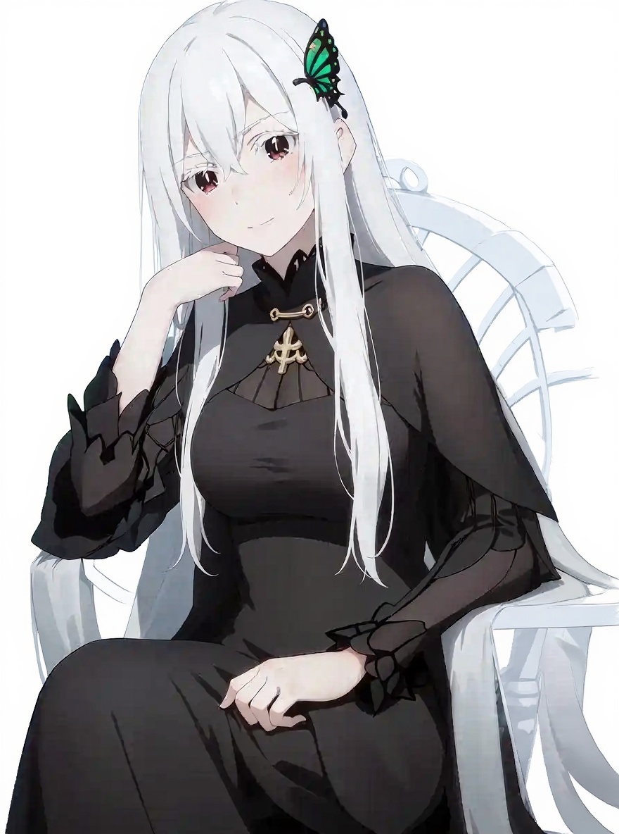 1girl, echidna_(re:zero), single character, full body, looking at viewer, anime style, simple background, white background