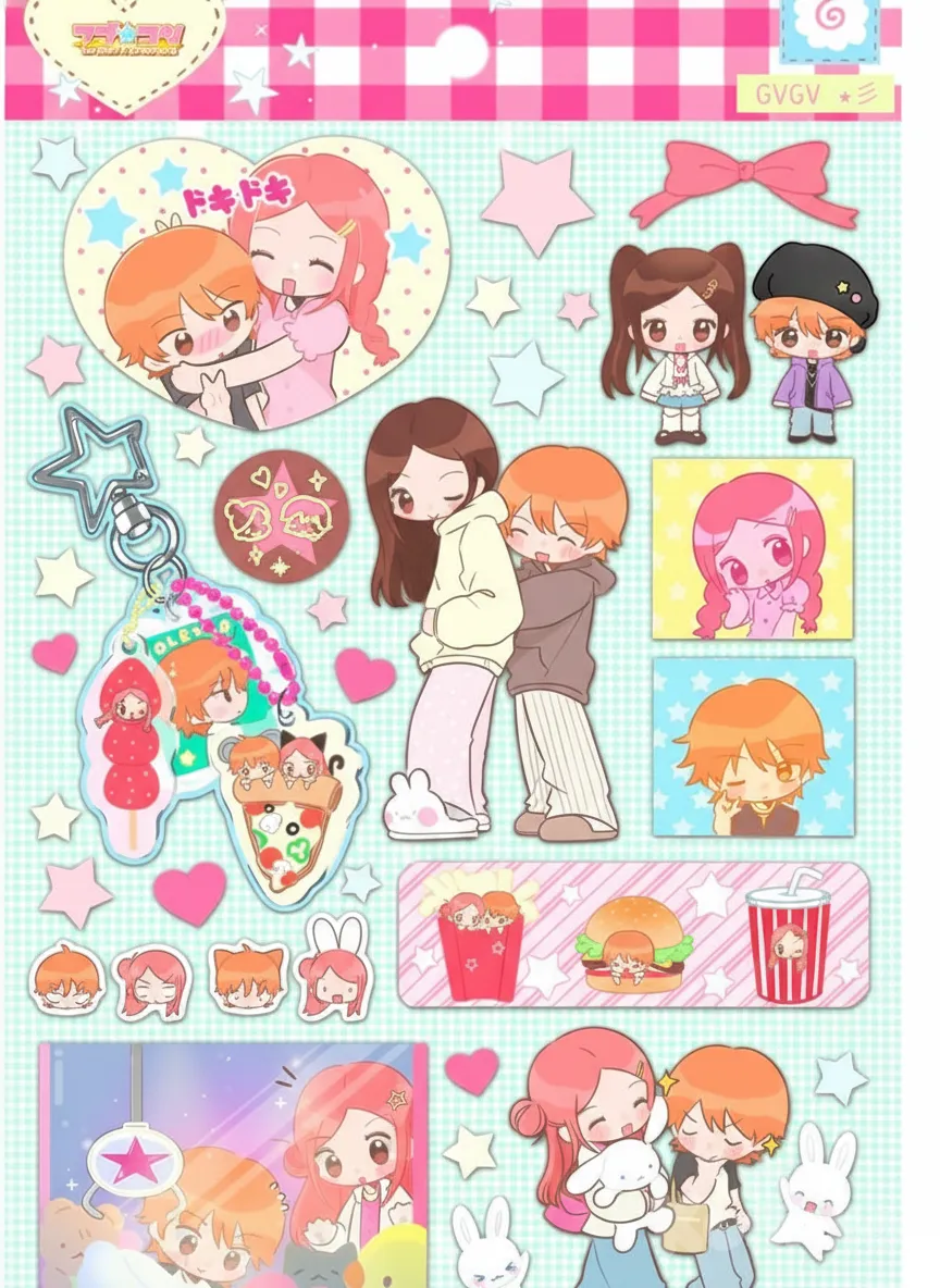 cambia el color del pelo del chico a rubio y de la chica a castaño, anime style