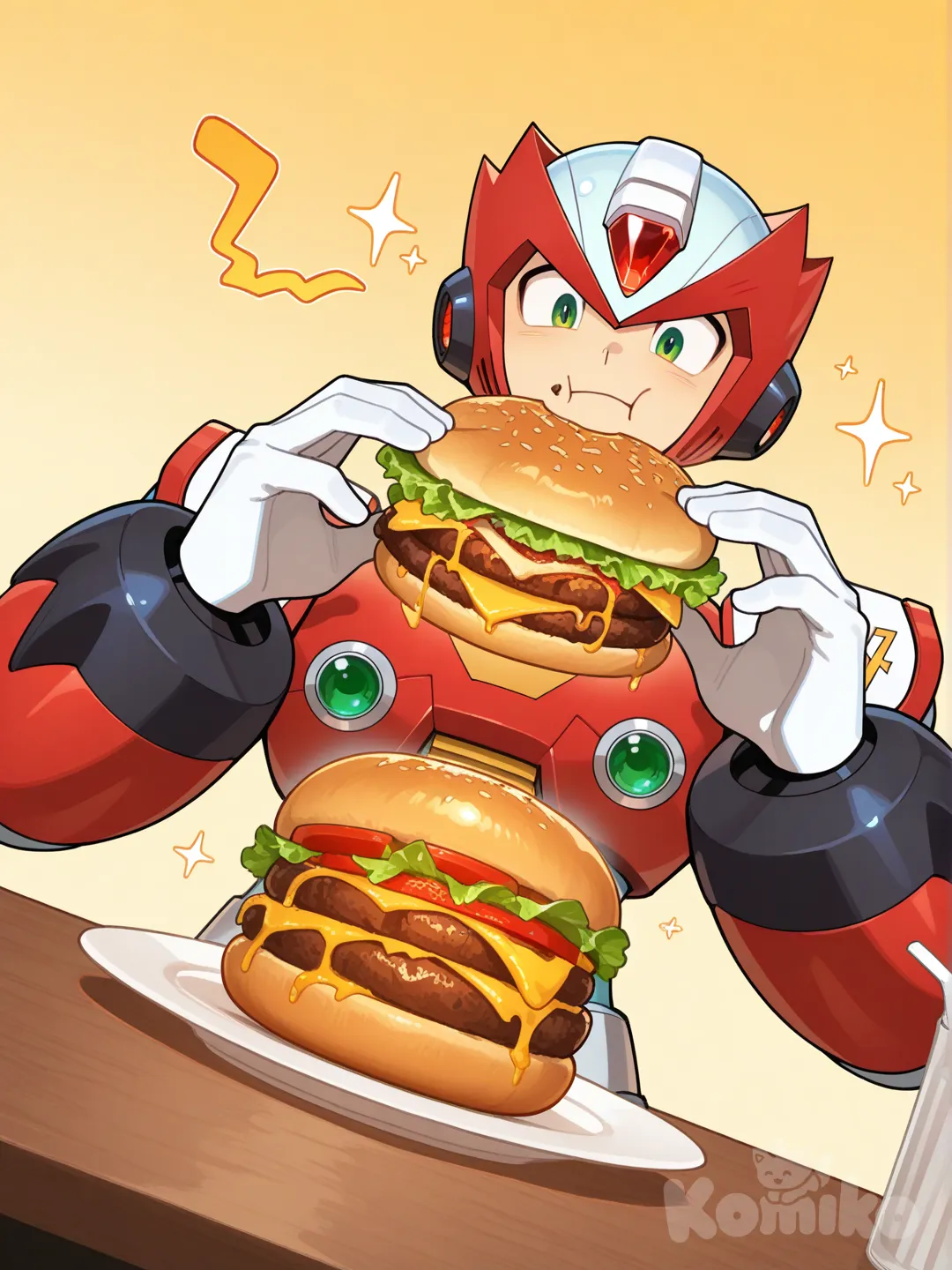 Zero in Mega Man X eating Cheese Burger