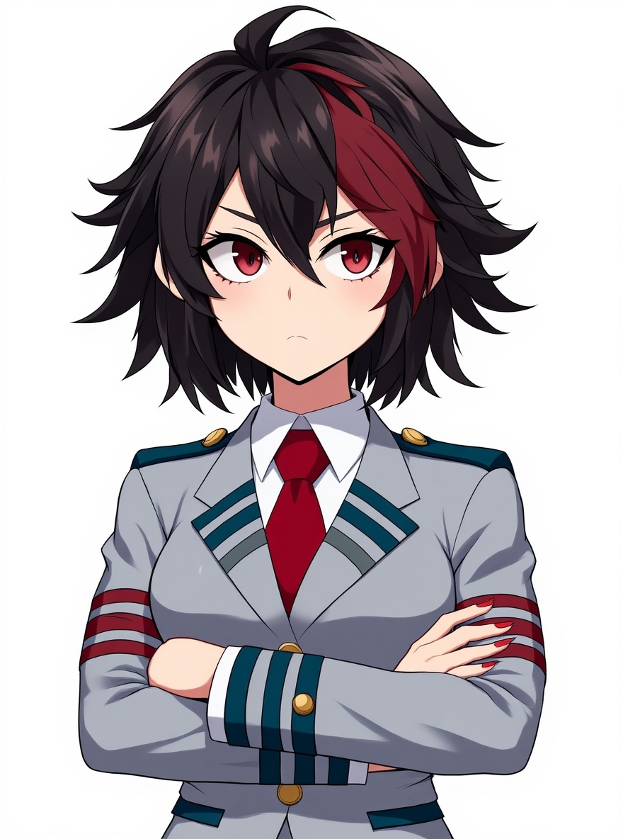 1girl, _6b386526-9dae-4be2-9ef6-ea56fa24f4e6, My Hero Academia style, original character, teenager, curvy, black hair, short hair, freckles, scar, tan skin, hoodie, wide-leg pants, necklace, hair accessory, single character, full body, looking at viewer, simple background, white background