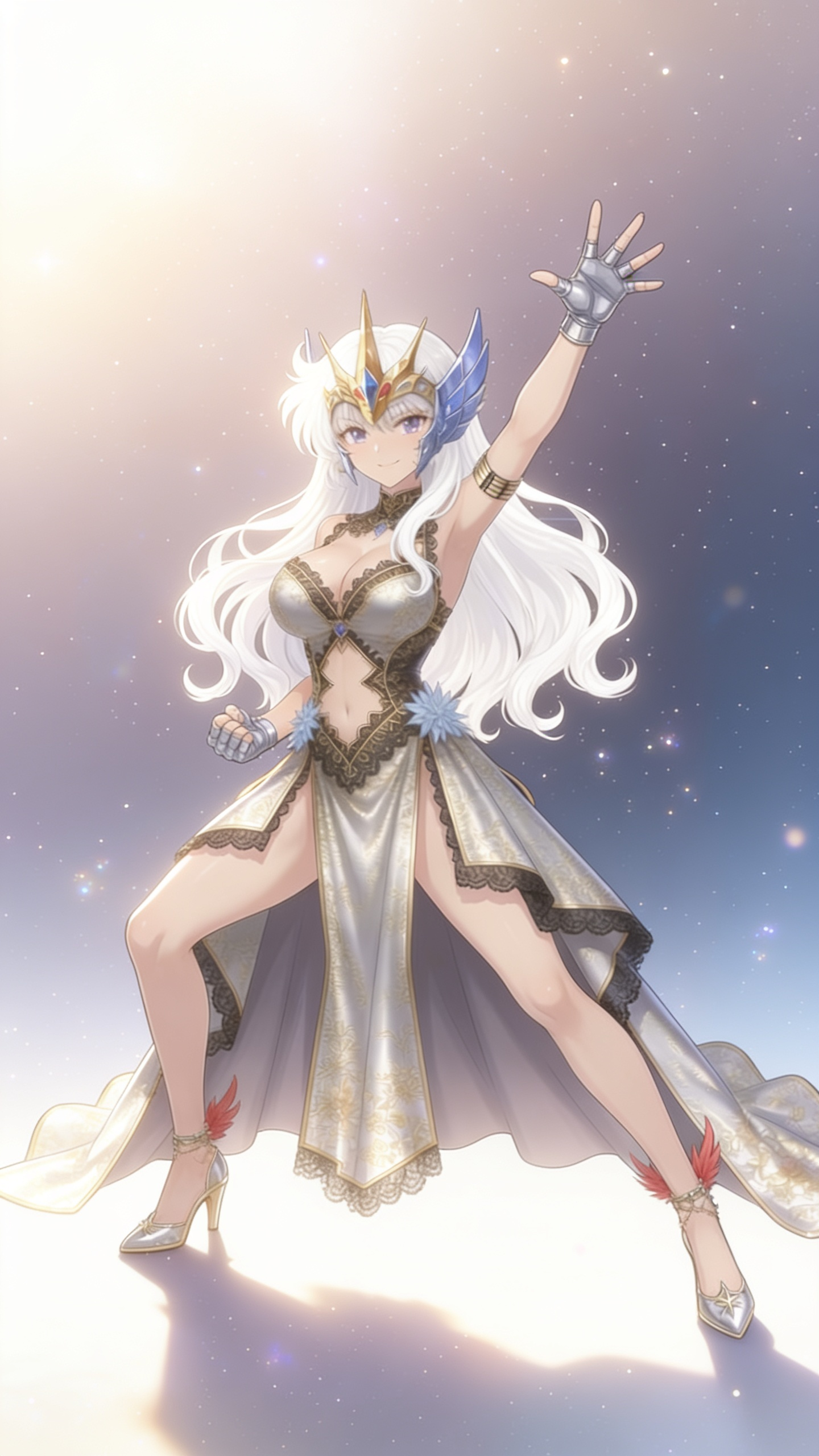 full body, gradient background, sparkle, day, side light, ambient light, ethereal lighting