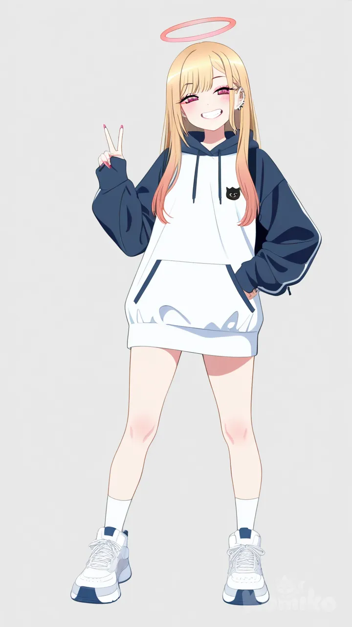 kitagawa marin, paimon cosplay, full body, halo