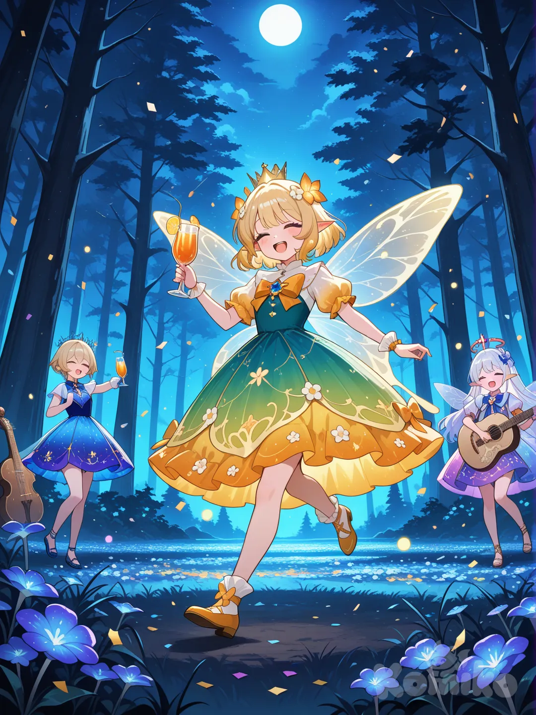 Teeny tiny fairies having a party in the Divine Forest