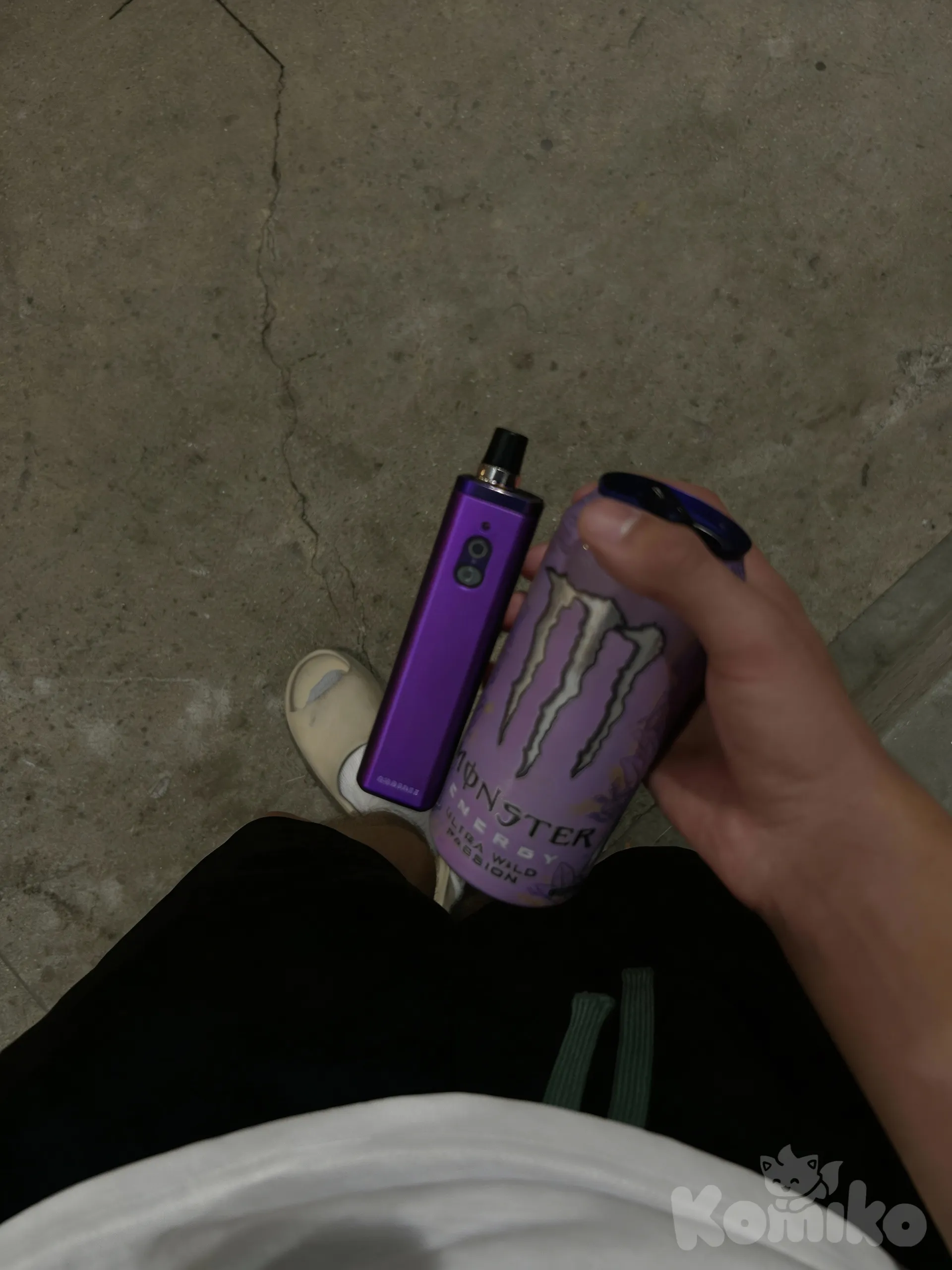 Purple vape with energy drink 