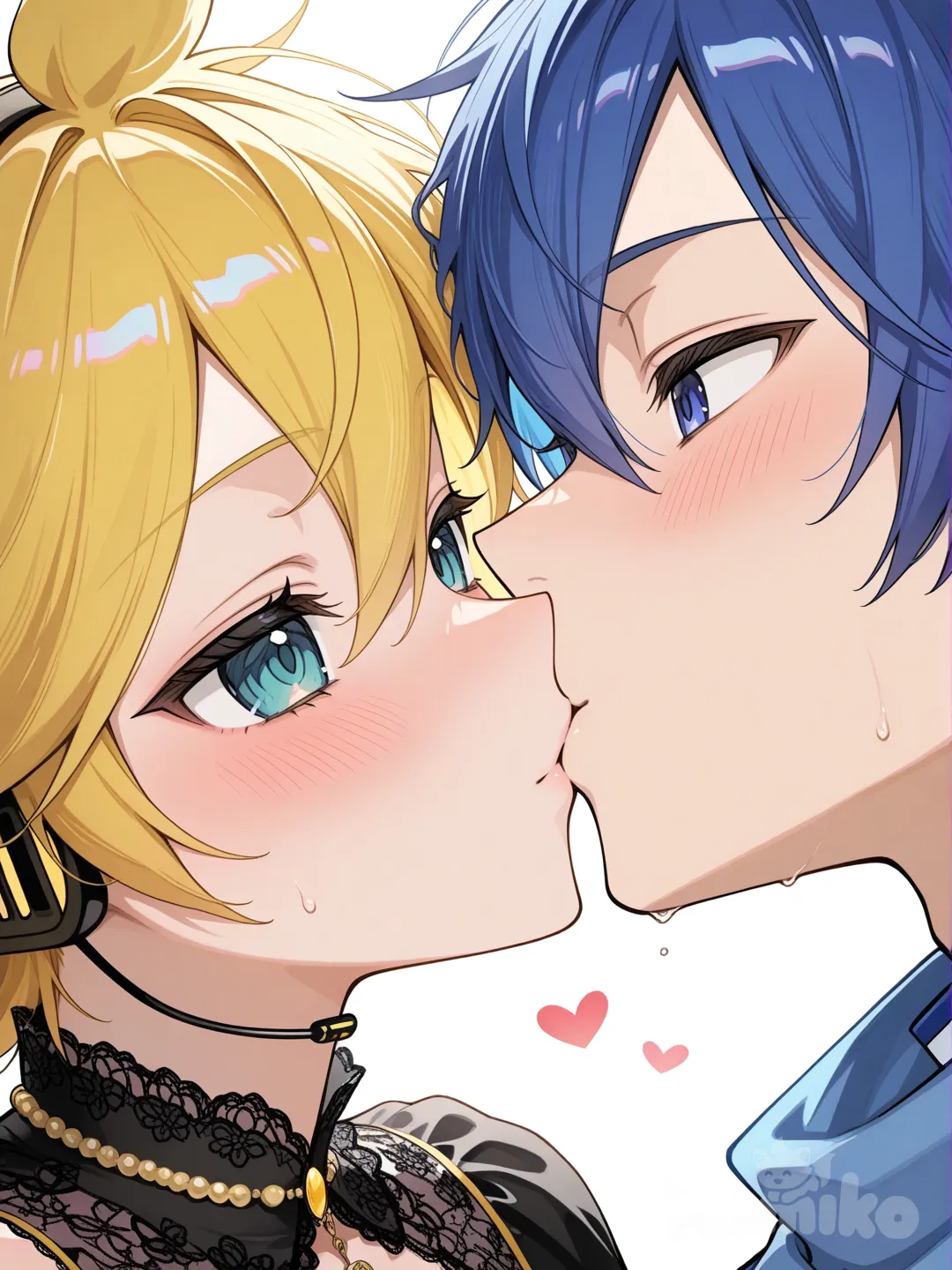 @Kagamine_Len和@Kaito_(Vocaloid)接吻了