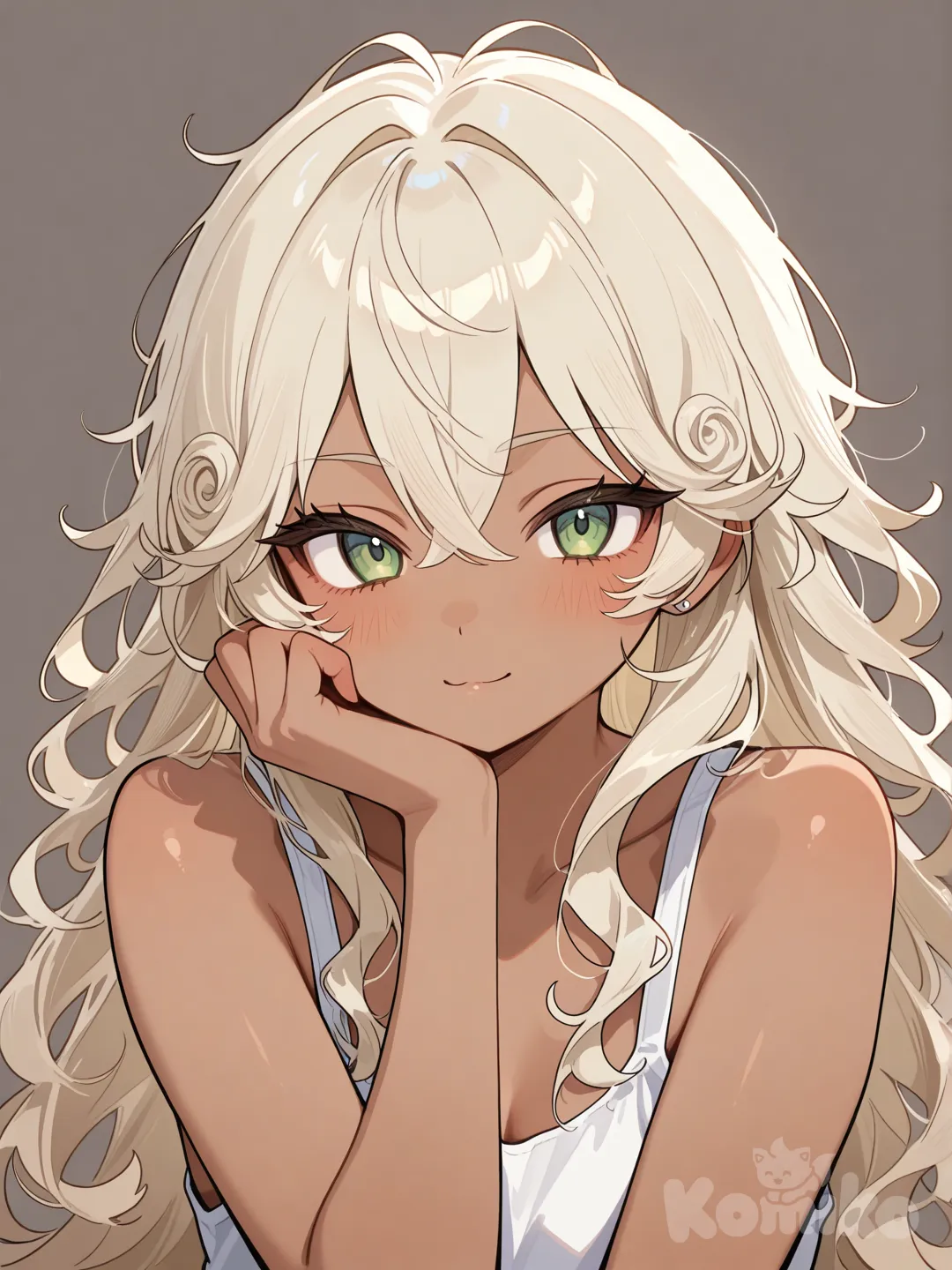 an  anime girl(curly hair,long hair,frizzy hair